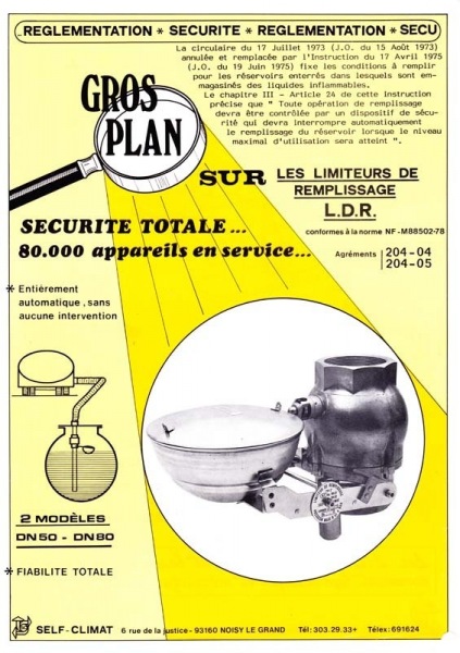Self Climat 1993 leaflet explaining how the overfill prevention device works